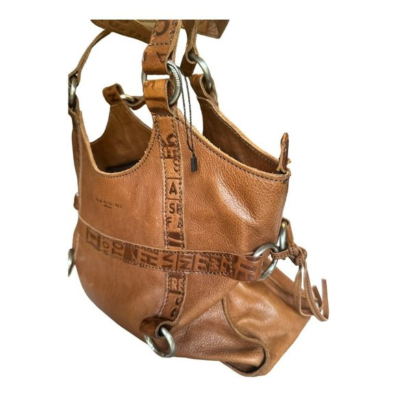 Nannini Leather Shoulder Bag Embossed Leather Chunky Silver Colored Accent Retro - Picture 3 of 7